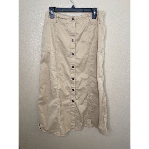 Lauren Ralph Lauren Womens Button Front Beige A-Line Midi Skirt Size 12 Cotton - Picture 2 of 7